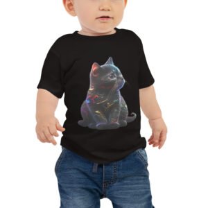 T-shirt à Manches Courtes en Jersey pour Bébé Chat Noir Taches Colorées