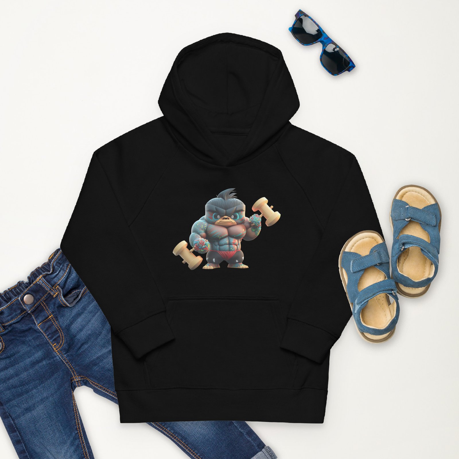 Sweat à capuche écologique pour enfants Oiseau musclé – Image 2