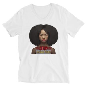 T-shirt Unisexe à Manches Courtes et Col V Stop Asian Hate