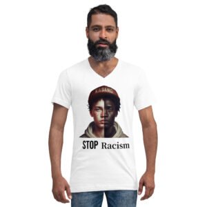 T-shirt Unisexe à Manches Courtes et Col V Stop Racism