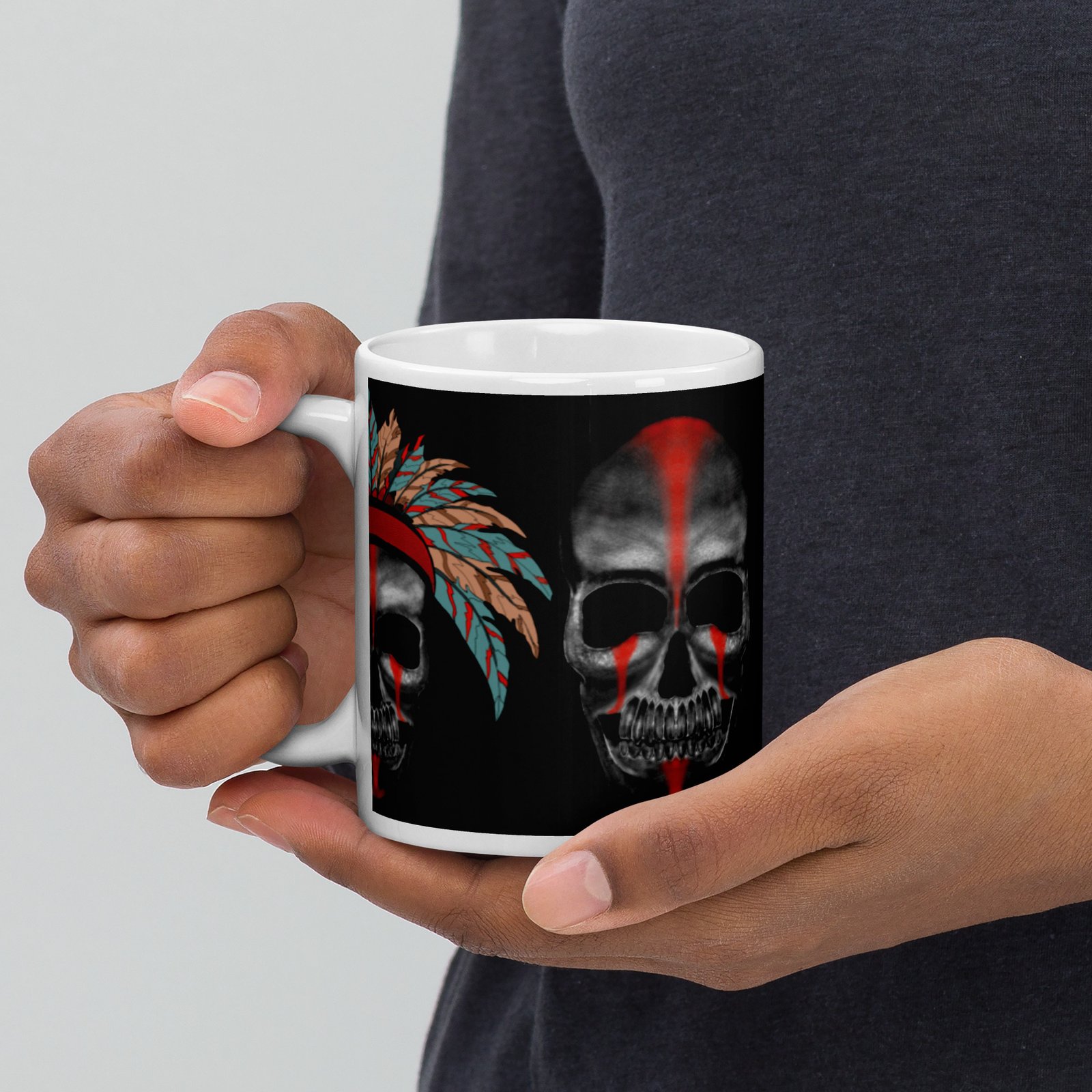 Mug Blanc Brillant Têtes de squelettes – Image 2