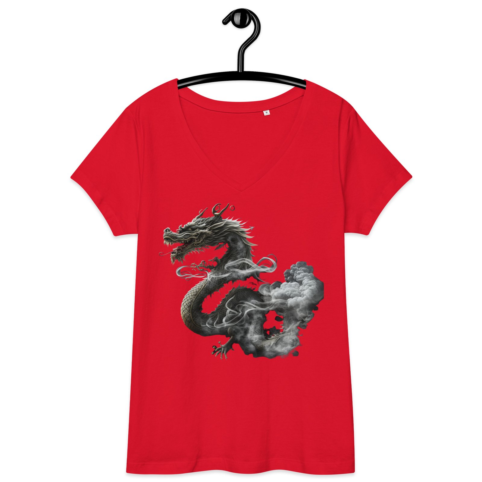 T-shirt col V ajusté femme dragon Noir & blanc – Image 4