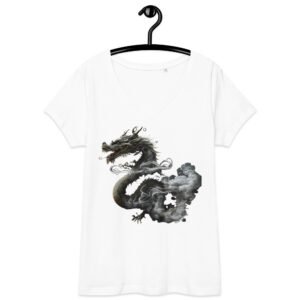 T-shirt col V ajusté femme dragon Noir & blanc