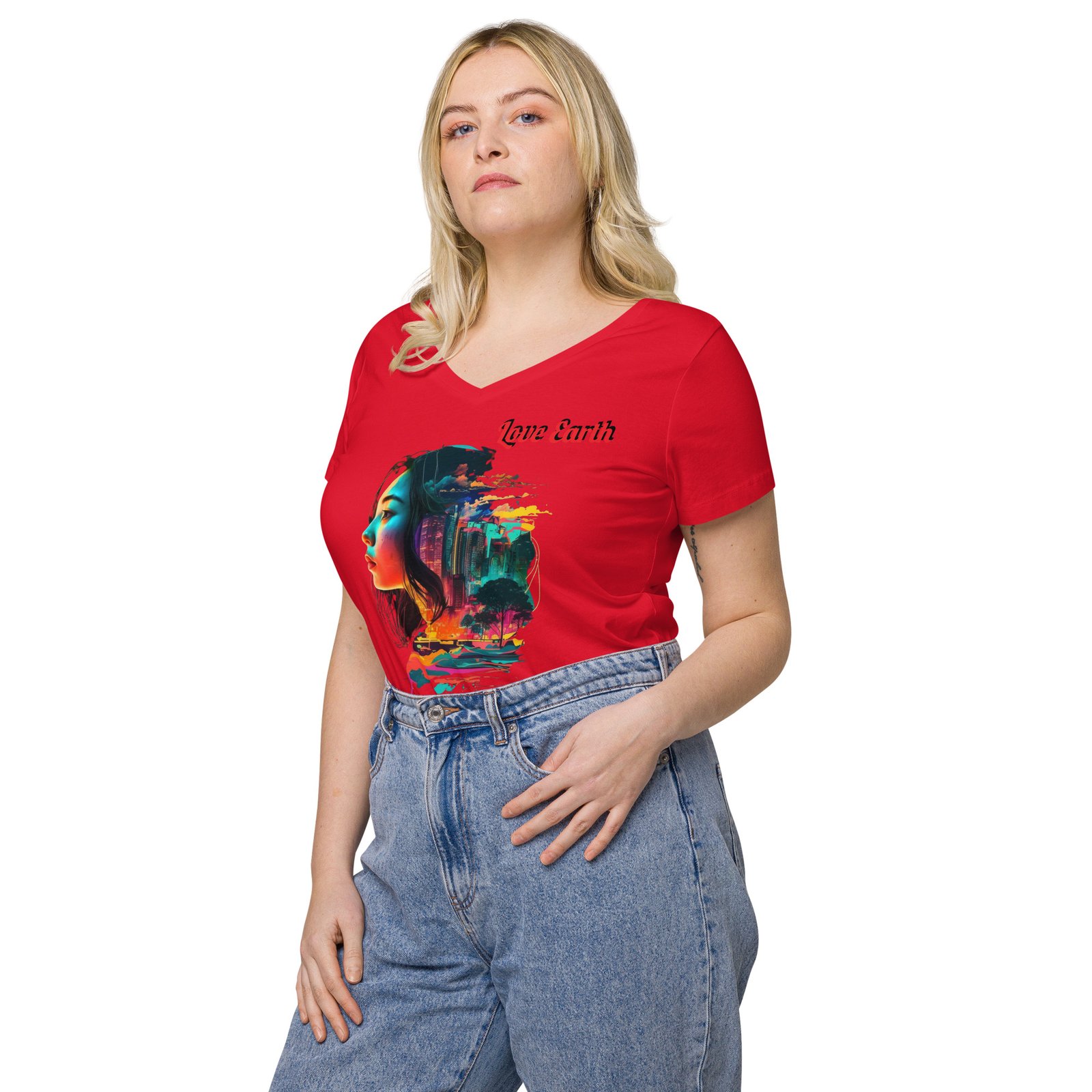 T-shirt col V ajusté femme Love Earth – Image 10