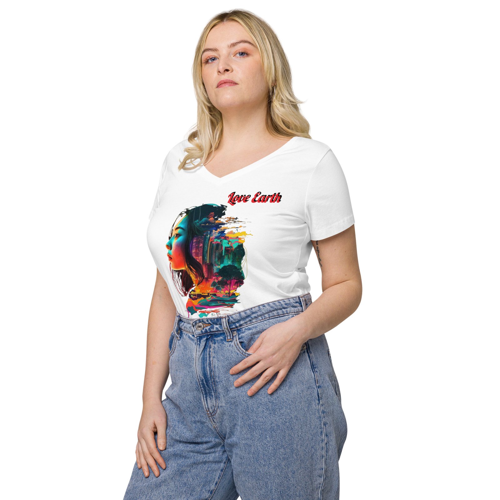 T-shirt col V ajusté femme Love Earth – Image 12